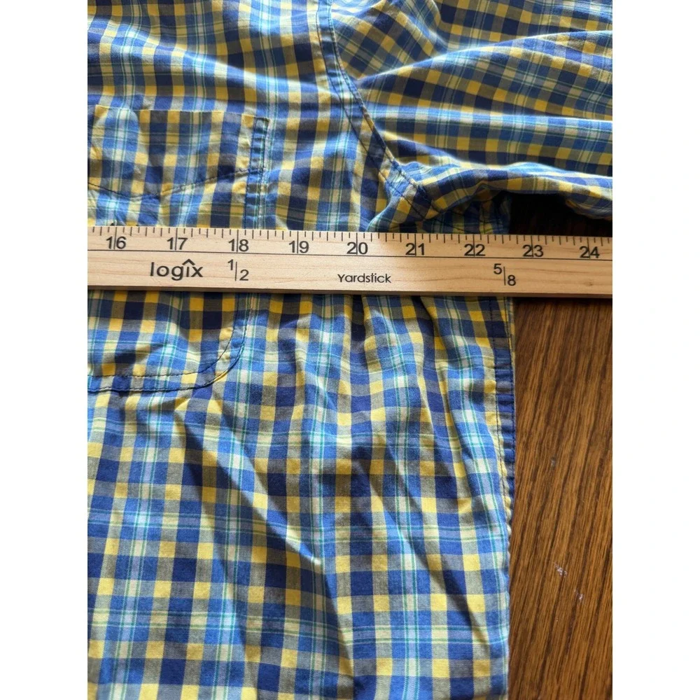 Chaps Mens Easy‎ Care Plaid Button Down Shirt Blue Yellow Long Sleeve Large L